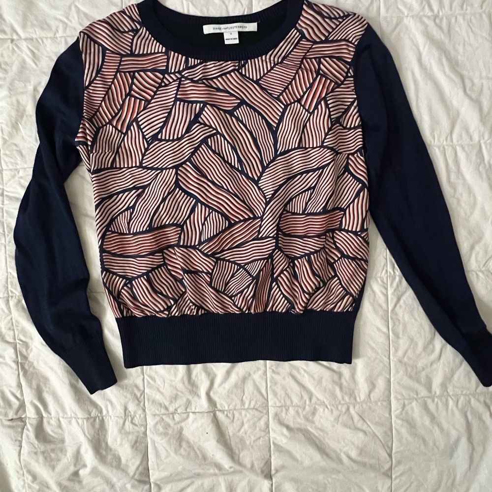 Diane Von Furstenberg Navy and Pink Sweater